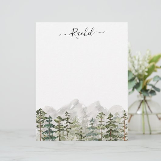 Monogram Waterverf Groene dennenbos op de berg Briefhoofd (Staand voorkant)