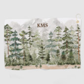 Monogram Waterverf Groene dennenbos op de berg Golfhanddoek (Horizontaal)