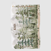 Monogram Waterverf Groene dennenbos op de berg Golfhanddoek (Voorkant)