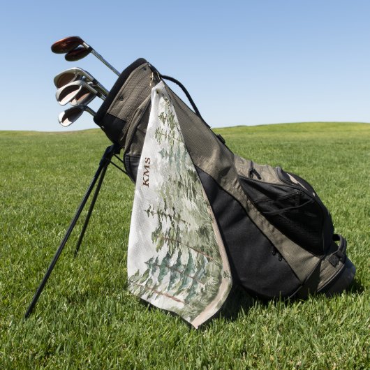 Monogram Waterverf Groene dennenbos op de berg Golfhanddoek (Groen)