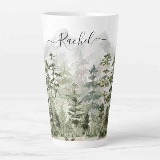 Monogram Waterverf Groene dennenbos op de berg Latte Mok (Voorkant)