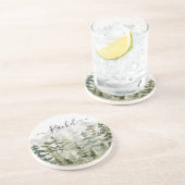 Monogram Waterverf Groene dennenbos op de berg Zandsteen Onderzetter (Zijkant)