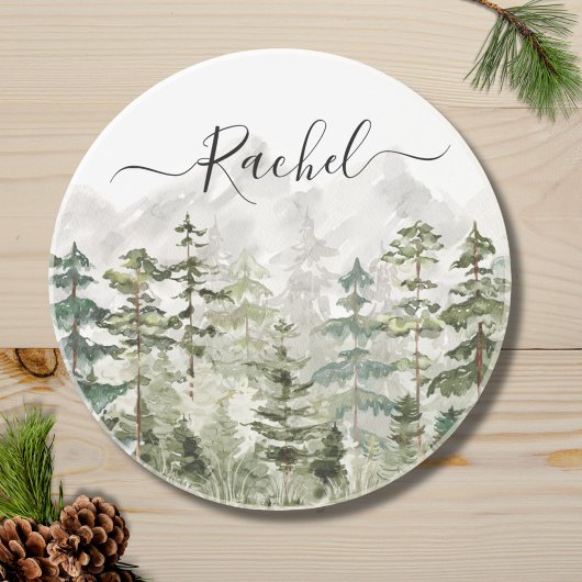 Monogram Waterverf Groene dennenbos op de berg Zandsteen Onderzetter