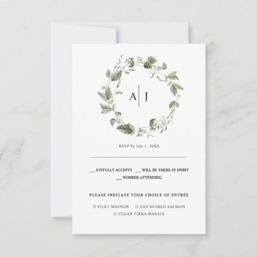 Monogram | Waterverf Groene Huwelijks RSVP Aankondiging (Voorkant)