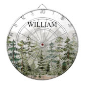 Monogram waterverf groene pijnboom bos op berg dartbord (Voorkant)