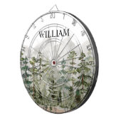 Monogram waterverf groene pijnboom bos op berg dartbord (Voorkant Rechts)