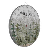Monogram waterverf groene pijnboom bos op berg dartbord (Voorkant Links)