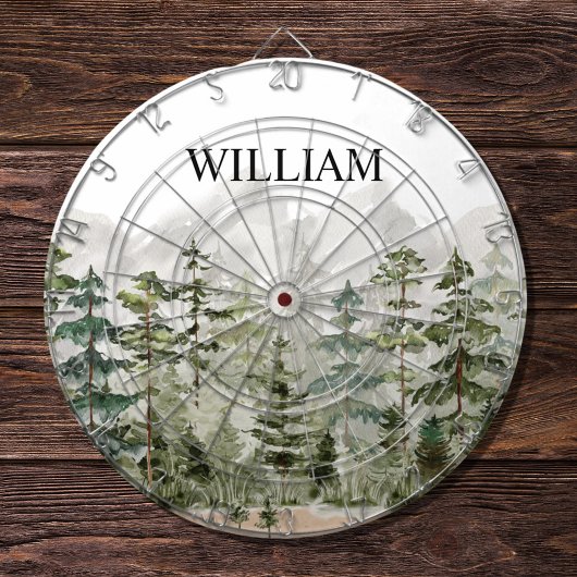 Monogram waterverf groene pijnboom bos op berg dartbord