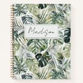 Monogram Waterverf Groene Tropische Bladeren Patro Notitieboek (Voorkant)