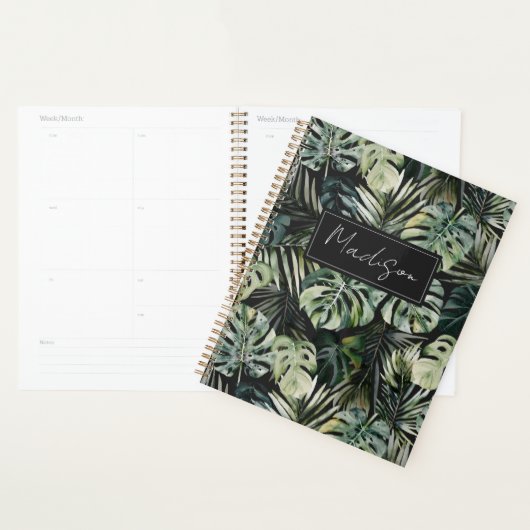 Monogram Waterverf Groene Tropische Bladeren Patro Planner (Display)