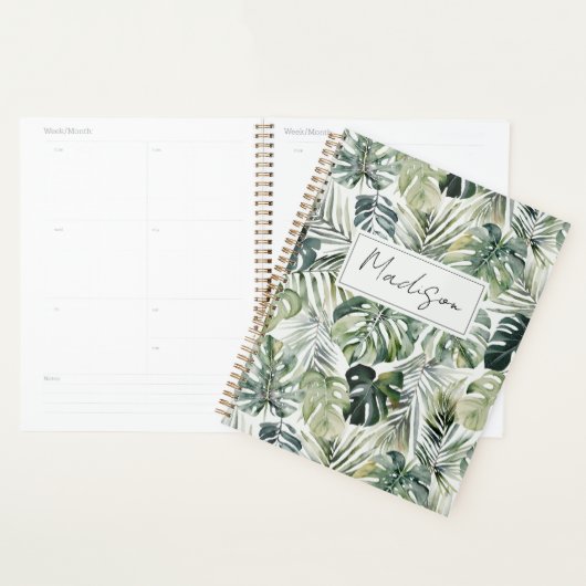Monogram Waterverf Groene Tropische Bladeren Patro Planner (Display)