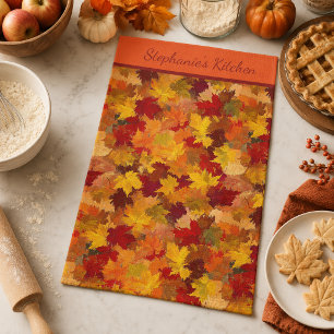 Monogram Waterverf Herfstbladeren - Vintage Herfst Theedoek