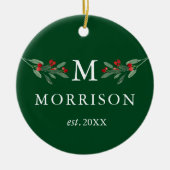 Monogram Waterverf Holly Berries PHOTO BACK Green Keramisch Ornament (Voorkant)