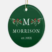 Monogram Waterverf Holly Berries PHOTO BACK Green Keramisch Ornament (Links)