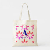Monogram Waterverf Hot-roze Retroflower Tote Bag (Achterkant)
