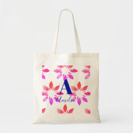 Monogram Waterverf Hot-roze Retroflower Tote Bag