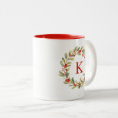 Monogram Waterverf Kerstkrans Tweekleurige Koffiemok (Voorkant rechts)