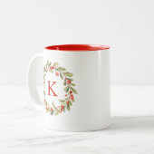 Monogram Waterverf Kerstkrans Tweekleurige Koffiemok (Voorkant links)