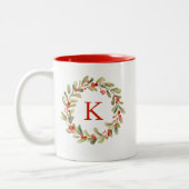 Monogram Waterverf Kerstkrans Tweekleurige Koffiemok (Links)