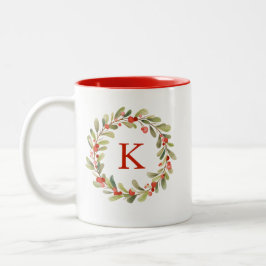 Monogram Waterverf Kerstkrans Tweekleurige Koffiemok