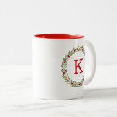 Monogram Waterverf Kerstkrans Tweekleurige Koffiemok (Voorkant rechts)