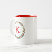Monogram Waterverf Kerstkrans Tweekleurige Koffiemok (Voorkant links)