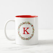 Monogram Waterverf Kerstkrans Tweekleurige Koffiemok (Links)