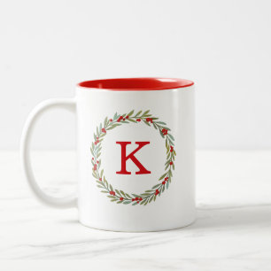 Monogram Waterverf Kerstkrans Tweekleurige Koffiemok