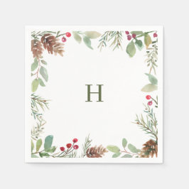 Monogram Waterverf Kerstmis Greenery Napkins Servet