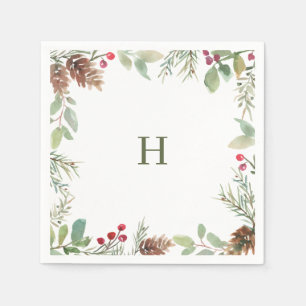 Monogram Waterverf Kerstmis Greenery Napkins Servet