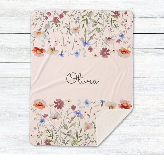 Monogram Waterverf Kleurrijke Wildflower Meadow Sherpa Deken