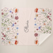 Monogram Waterverf Kleurrijke Wildflower Meadow Sherpa Deken (Voorkant (horizontaal))