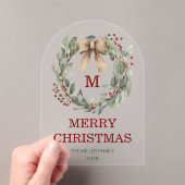 Monogram Waterverf Krans Vrolijk Kerstfeest Kaart Acryl Uitnodigingen (Insitu (Draagbaar))