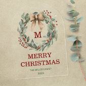 Monogram Waterverf Krans Vrolijk Kerstfeest Kaart Acryl Uitnodigingen