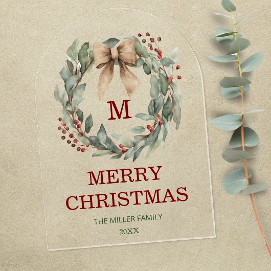 Monogram Waterverf Krans Vrolijk Kerstfeest Kaart Acryl Uitnodigingen