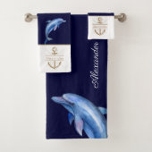 Monogram Waterverf kustblauwe dolfijn Bad Handdoek (Insitu)