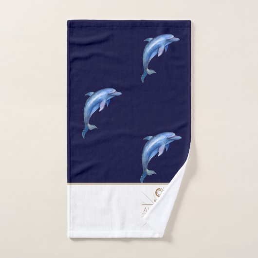 Monogram Waterverf kustblauwe dolfijn Bad Handdoek (Handdoek)