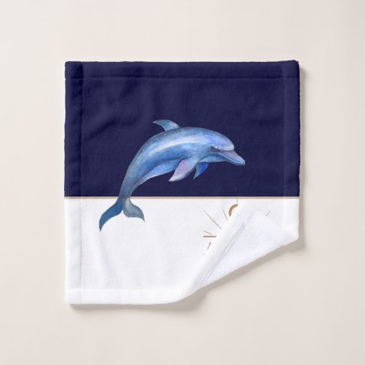 Monogram Waterverf kustblauwe dolfijn Bad Handdoek (Wasdoekje)