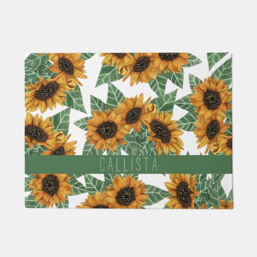 Monogram Waterverf land Cute Yellow Sunflower Deurmat (Voorkant)