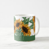 Monogram Waterverf land Cute Yellow Sunflower Koffiemok (Voorkant rechts)