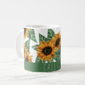 Monogram Waterverf land Cute Yellow Sunflower Koffiemok (Voorkant links)