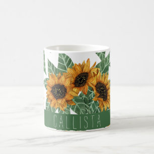 Monogram Waterverf land Cute Yellow Sunflower Koffiemok