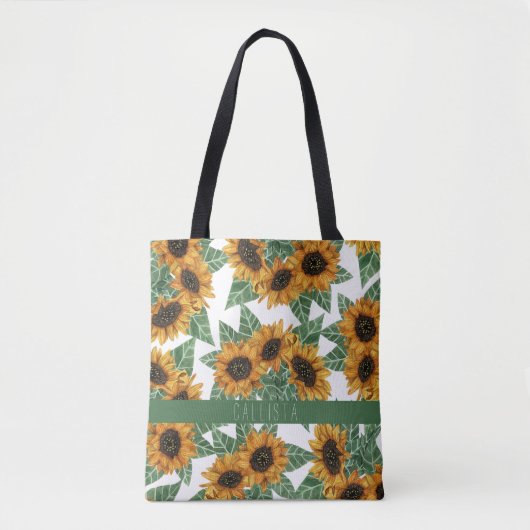 Monogram Waterverf land Cute Yellow Sunflower Tote Bag (Voorkant)