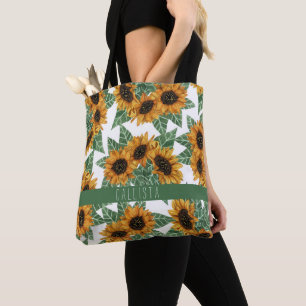 Monogram Waterverf land Cute Yellow Sunflower Tote Bag