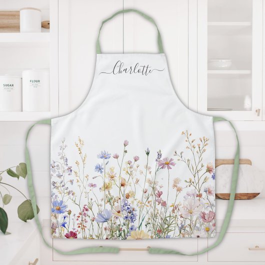 Monogram Waterverf Landelijk Mooi Bloemenveld Schort