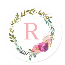 Monogram Waterverf Laurel Pink Flower Wreater