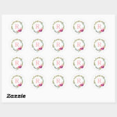 Monogram Waterverf Laurel Pink Flower Wreater Ronde Sticker (Vel)