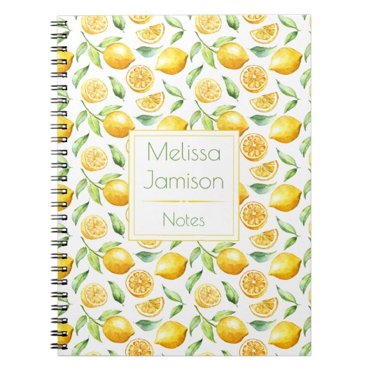 Monogram waterverf Lemons en Leaves Notitieboek (Voorkant)