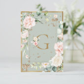 Monogram Waterverf Letter G Floral Blush Bedankkaart (Staand voorkant)