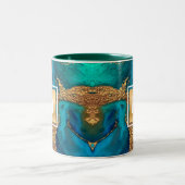 Monogram waterverf marmer goud turquoise sinaasapp tweekleurige koffiemok (Center)